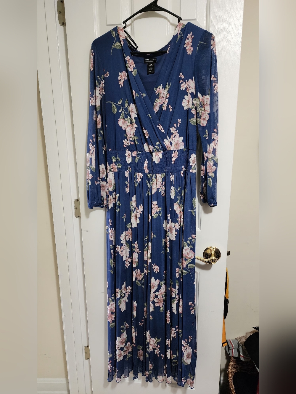 Kate And Lily Blue Floral Maxi Dress with Pink Blooms